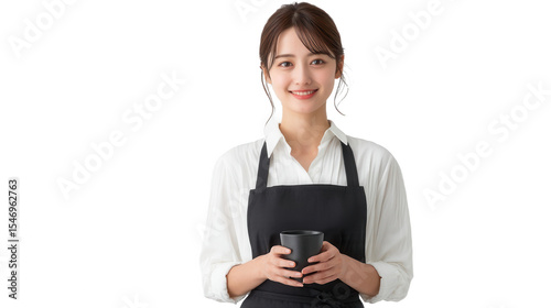 Smiling Asian Woman Holding Coffee Cup