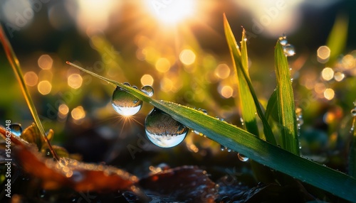 a beautiful drop of morning dew in the sun s rays macro photography natural background