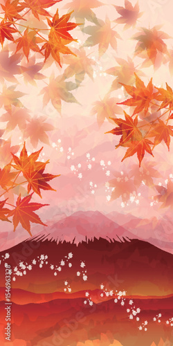 富士山　紅葉　もみじ　秋　背景	