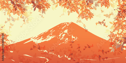 富士山　紅葉　もみじ　秋　背景	