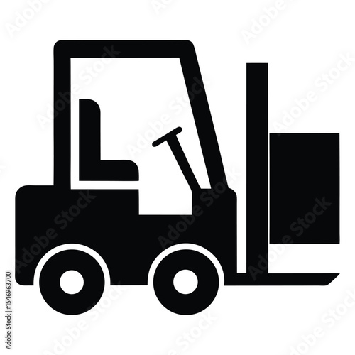 Black forklift truck vector icon on white background,