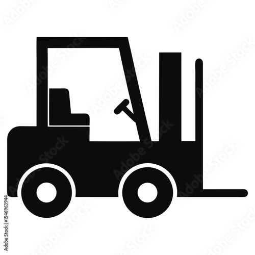 Black forklift truck vector icon on white background,