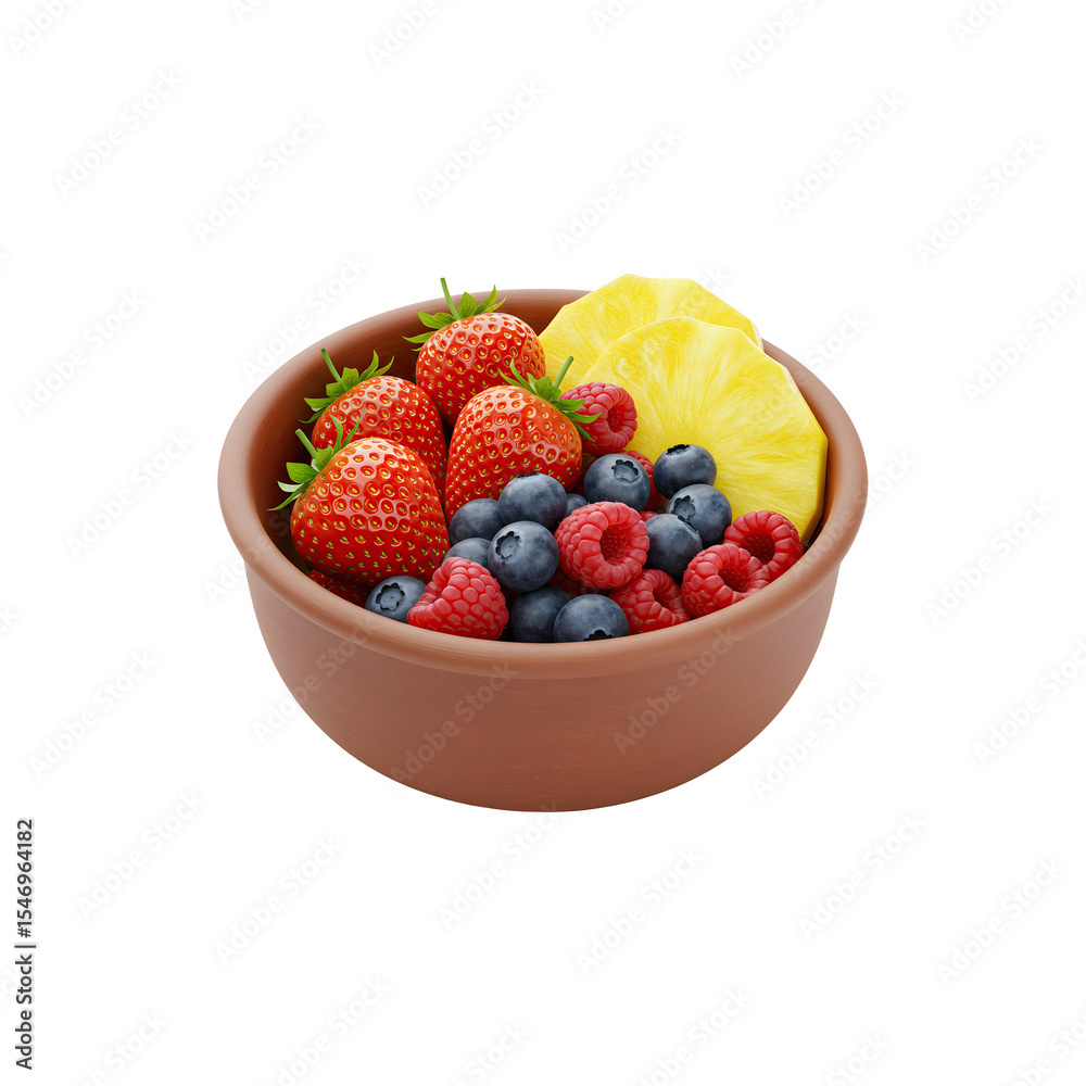 Wooden bowl filled with mixed fresh berries and fruits Wooden bowl filled with mixed fresh berries and fruits
