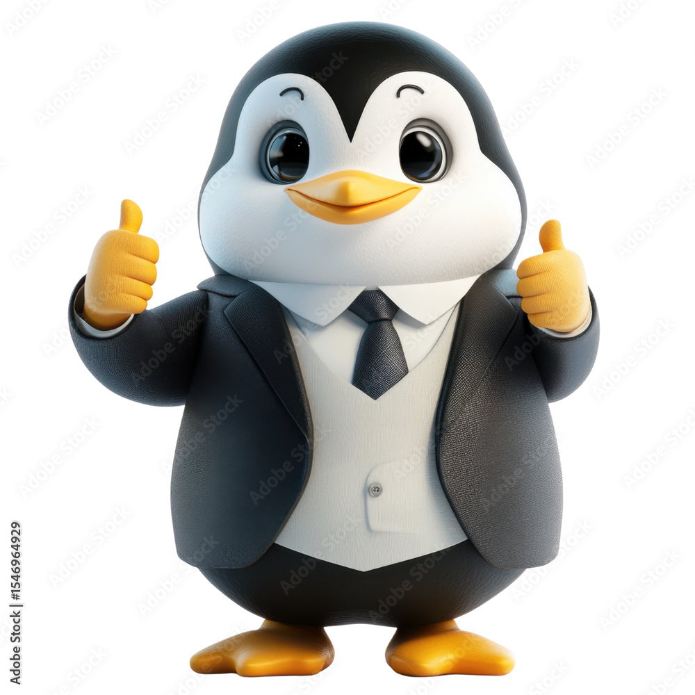Obraz premium Cute Cartoon Penguin Character in Business Suit Giving Thumbs Up