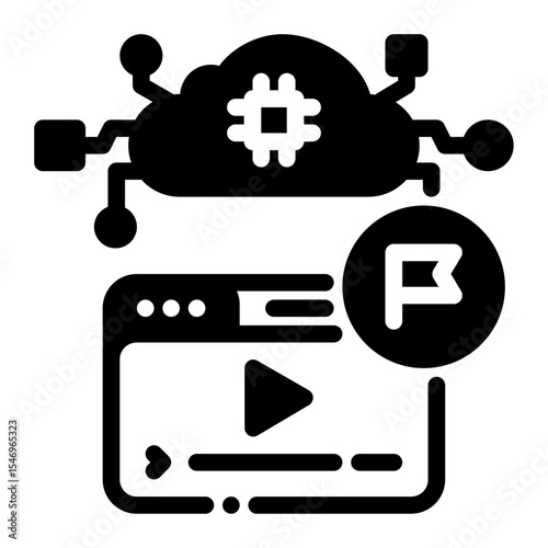 AI Content Warning Glyph Icon – Flat Vector Symbol for Digital Alerts