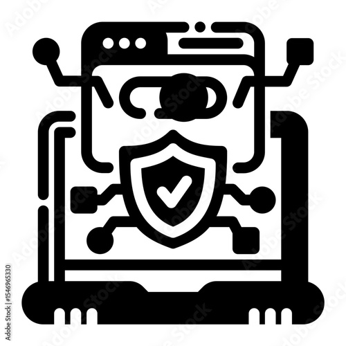 AI Security Shield Glyph Icon – Vector Protection Icon for Cyber Tools