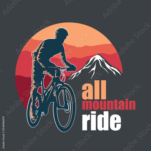 Mountain biking vector illustration. Suitable for tshirt design, logo design, all mountain biking, offroad biking.
