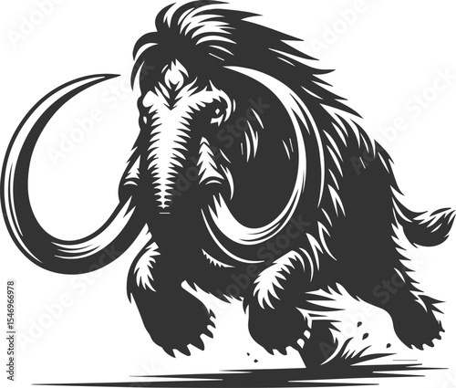 Big forest animal mammoth vector silhouette black drawing