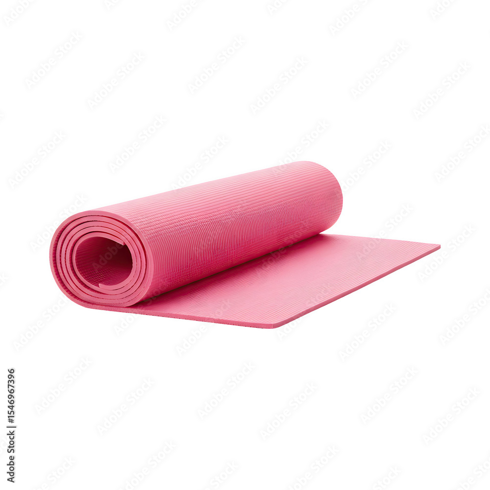 Obraz premium Rolled pink yoga mat used for stretching, workouts, or relaxation