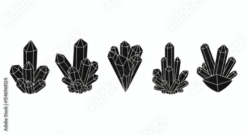 Collection of Six Black Silhouette Crystal Clusters