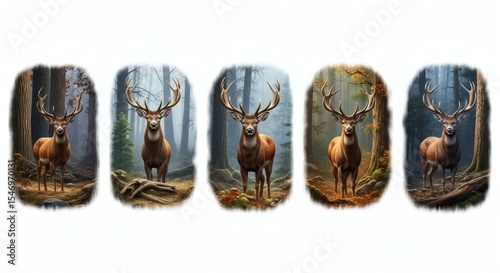 Majestic Deer Portraits in Forest Landscapes