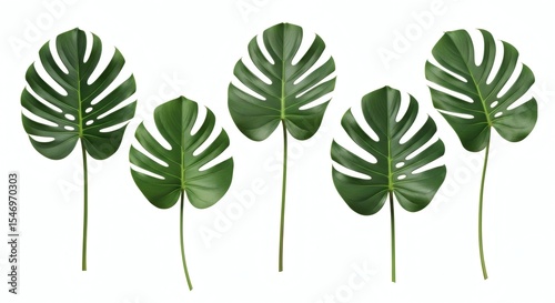 Tropical Monstera Leaf Arrangement on White Background