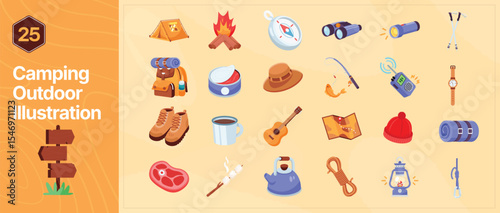 Camping Icon Pack Flat Outdoor Adventure Elements