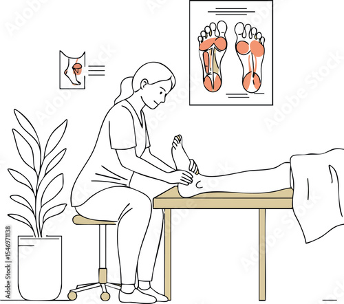 Foot massage therapy session with therapist and anatomical foot charts vector illustration 