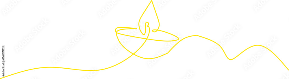 Obraz premium Minimalist one-line drawing of a Diwali oil lamp (diya) with a flame, symbolizing light, peace, and festivity, perfect for cultural, festive, or spiritual themes.