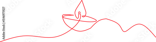 Minimalist one-line drawing of a Diwali oil lamp (diya) with a flame, symbolizing light, peace, and festivity, perfect for cultural, festive, or spiritual themes.