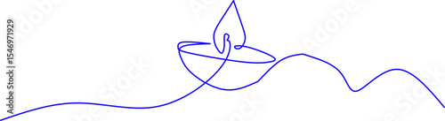 Minimalist one-line drawing of a Diwali oil lamp (diya) with a flame, symbolizing light, peace, and festivity, perfect for cultural, festive, or spiritual themes.
