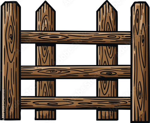 Wooden Fence Vector Illustration with Brown Texture and Natural Grain Detail 