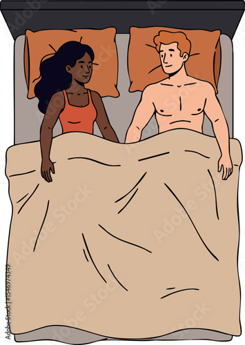 Couple lying in bed holding hands intimate moment morning comfort and connection 