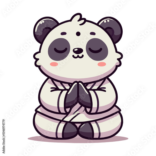 Cartoon Panda Meditating in Zen Style on a White Background Illustration