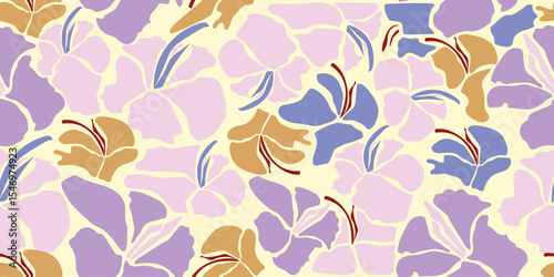 Hand drawn flowers, seamless patterns with floral for fabric, textiles, clothing, wrapping paper, cover, banner, home decor, abstract backgrounds. Vector illustration.