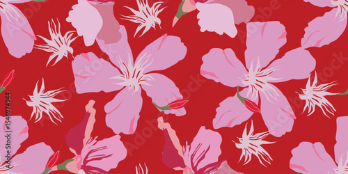 Red hibiscus flower pattern, summer print, aloha hawaii organic design vector.