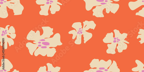 Abstract yellow flower pattern on orange background.