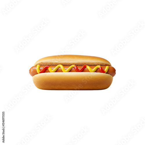 Hot dog in a bun with mustard, ketchup, and toppings arranged neatly on a plain surface