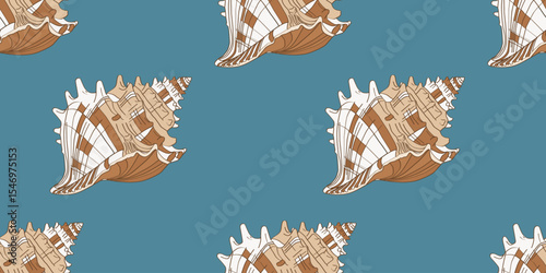 Seamless pattern with seashells. Hand drawn repeating template with sketches of shells. Design element for printing. Vector illustration.
