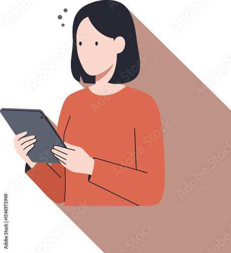 Woman using tablet digital device with long shadow in modern flat design vector illustration 