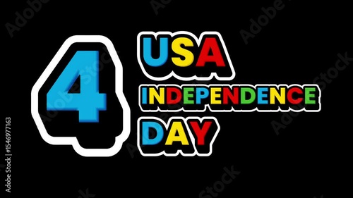 USA 4th july independence day text animation on black screen background.