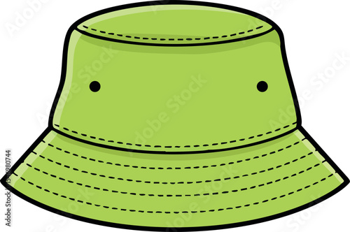 Green bucket hat vector illustration with stitched details and ventilation holes