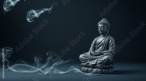 Serene Meditation Buddha with Ethereal Smoke