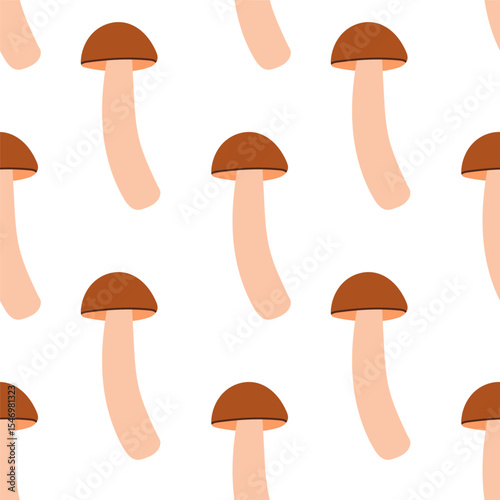 Mushrooms seamless pattern. Autumn isolated mushrooms on white background. Square repeat pattern flat design for fall season.