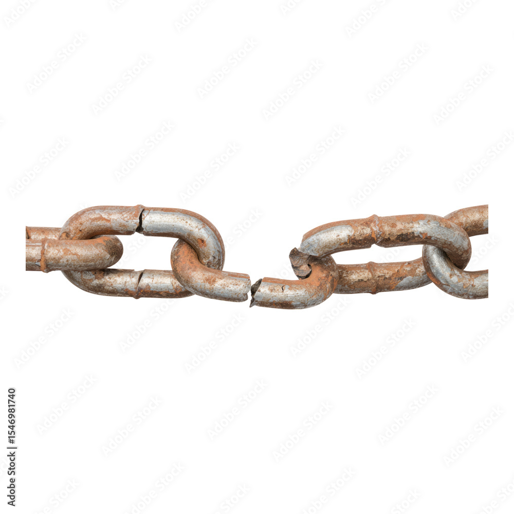 Obraz premium Rusty Metal Chain Link Isolated on White Background for Stock Use