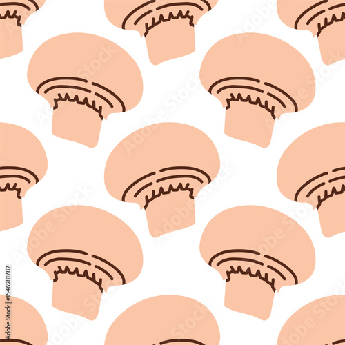 Mushrooms seamless pattern. Autumn isolated mushrooms on white background. Square repeat pattern flat design for fall season.