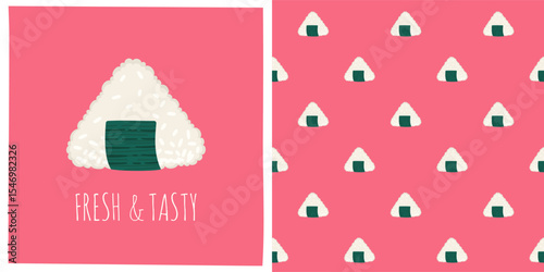 Sushi onigiri classic with rice nori seaweed cartoon seamless pattern. Traditional Asian Japanese food boundless background. Sushi seafood endless vector design print fabric textile wrapper template
