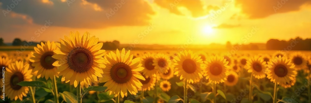 Obraz premium A vibrant sun shines on a field of blooming sunflowers, conveying pure joy and summer bliss Perfect for themes of optimism, well-being, and positive energy , positive, summer