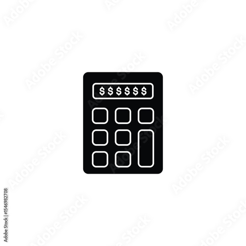 Simple black calculator icon, showing financial calculations.