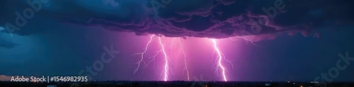 A ferocious thunderstorm rages, unleashing torrential rain and powerful lightning strikes across a dark, ominous sky Nature's fury is captured in this dramatic image , dramatic, wind