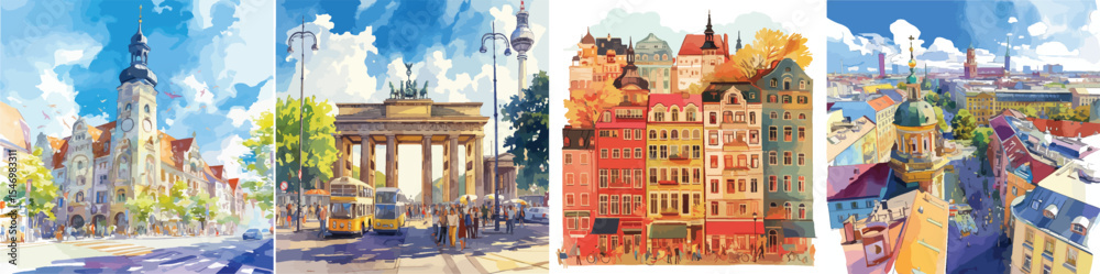 Fototapeta premium berlin scene watercolor clipart | berlin scene clipart for graphic resources