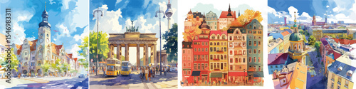 berlin scene watercolor clipart | berlin scene clipart for graphic resources