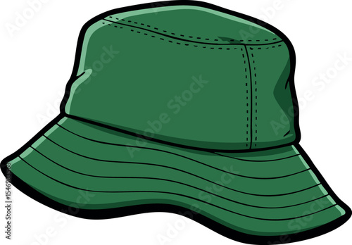 Green bucket hat illustration with simple design and black outlines vector image 