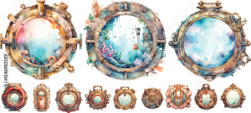 porthole steampunk watercolor clipart | porthole steampunk clipart for graphic resources