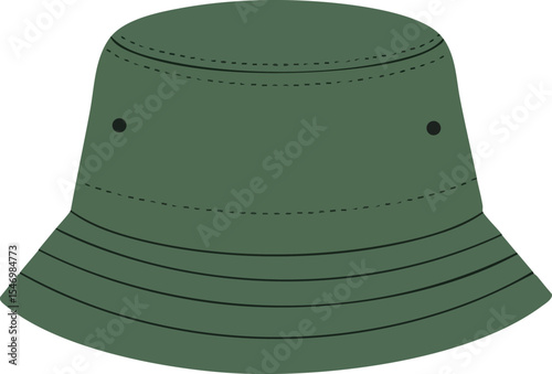 Green bucket hat vector illustration for casual outdoor fashion accessory design 