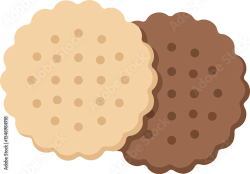 Two round cookies with beige and brown colors flat vector illustration dessert snack food 