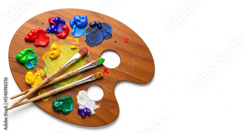 Wooden Palette with Paint and Brushes