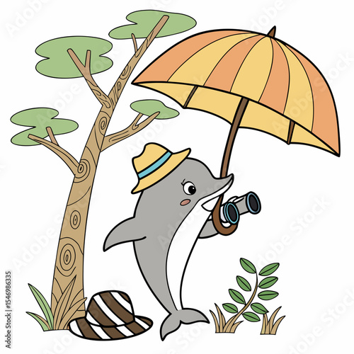 Creative SVG: Excited Dolphin with under an umbrella in a Savannah Heat colored Safari Adventure theme
