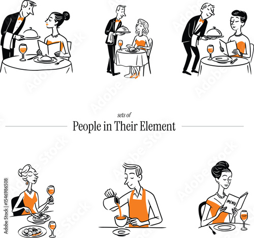 Illustration Set of People in Culinary and Dining Moments