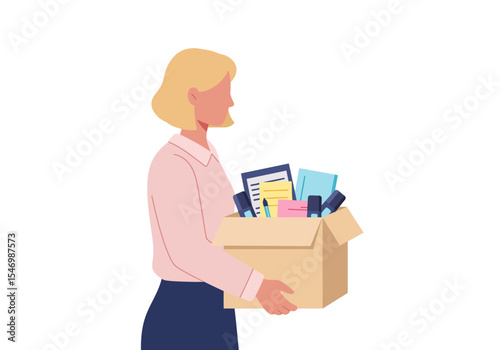 A woman carrying a box of office supplies